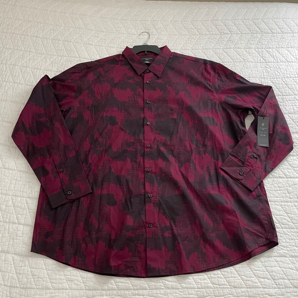 Shaquille O'Neal XLG Mens 3XLT Burgundy Camo Woven Shirt Big & Tall NWT